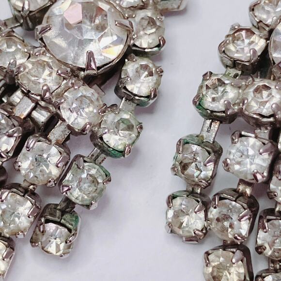 VTG 1950s Mid Century Rhinestone Clip On Earrings Articulated Dangle Cocktail - Picture 5 of 12